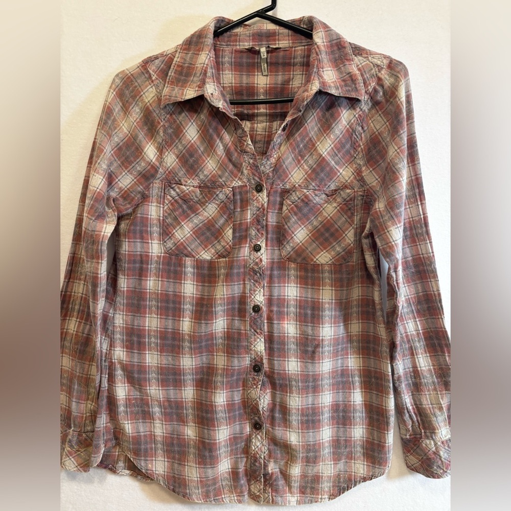 BKE Plaid Button Down Shirt Small Cotton Western Fit. Rustic Cottage Core